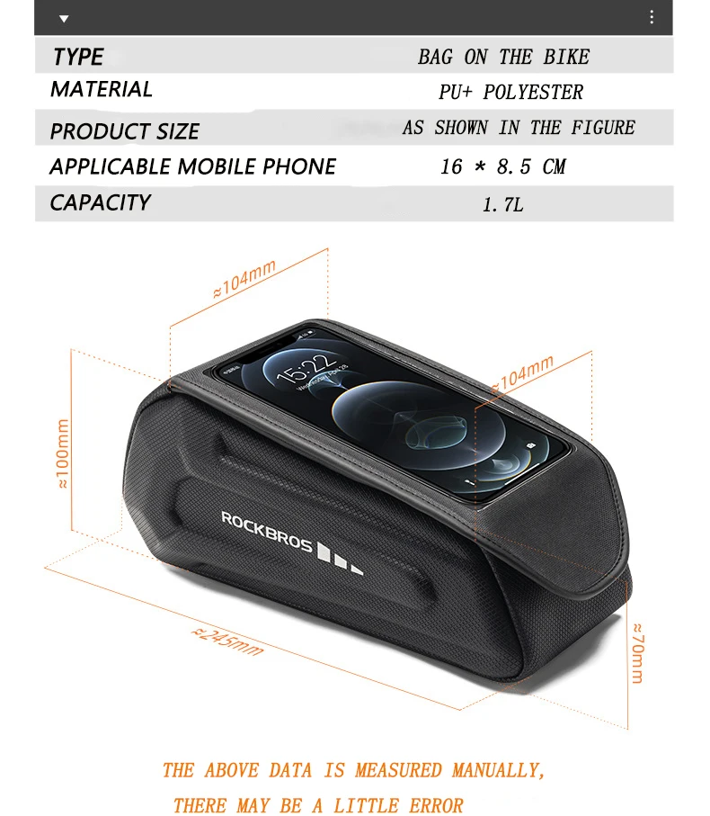 مقاومة للماء شاشة تعمل باللمس لركوب الدراجات ، إطار أنبوب أمامي علوي ، حقيبة دراجة الطريق MTB ، حقيبة-2 لتر ، ملحقات الدراجات #3