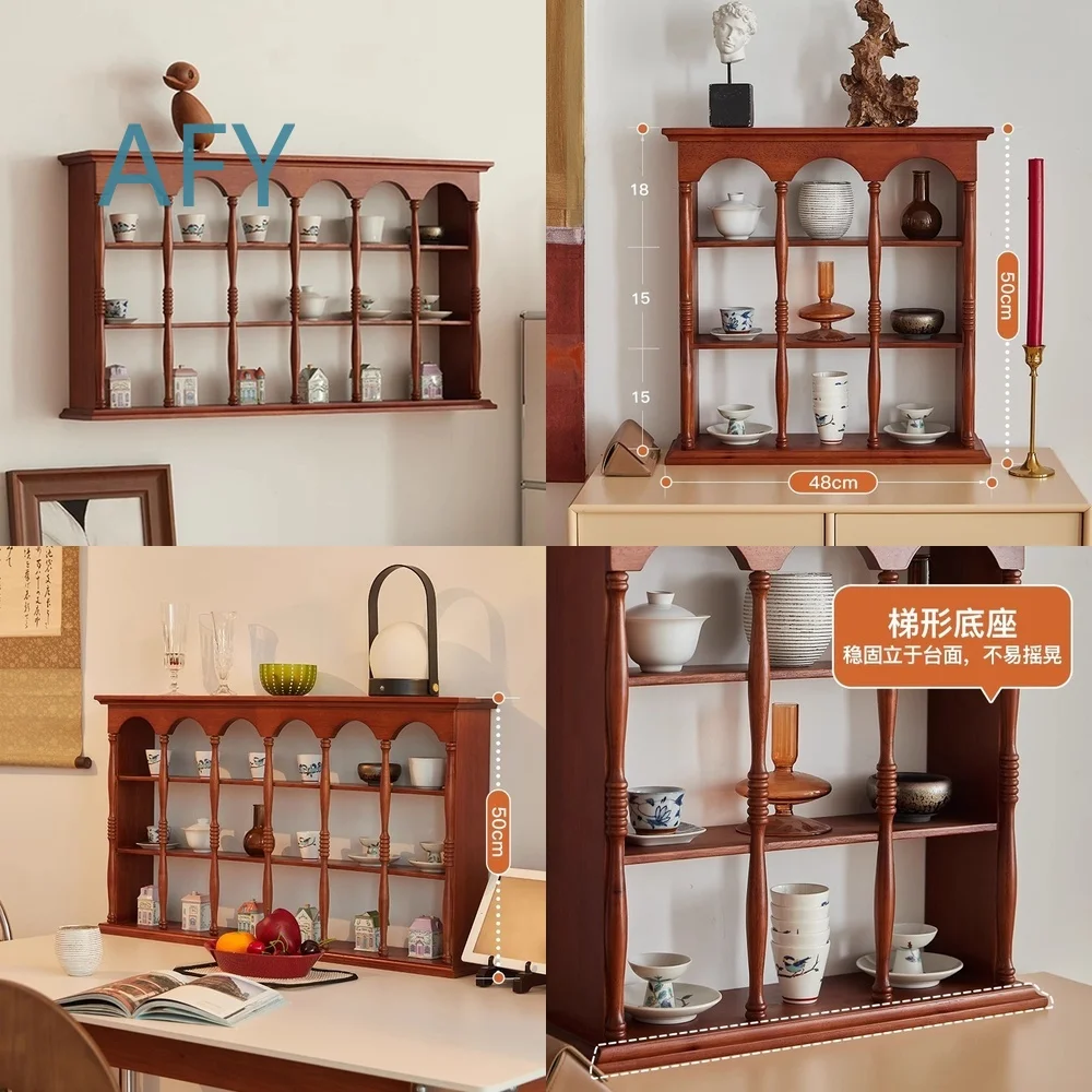 Vintage Wooden Wall Mounted Cup Holder Shelf for Retro Decor Display Rack for Collectibles Figurines Storage Organizer for