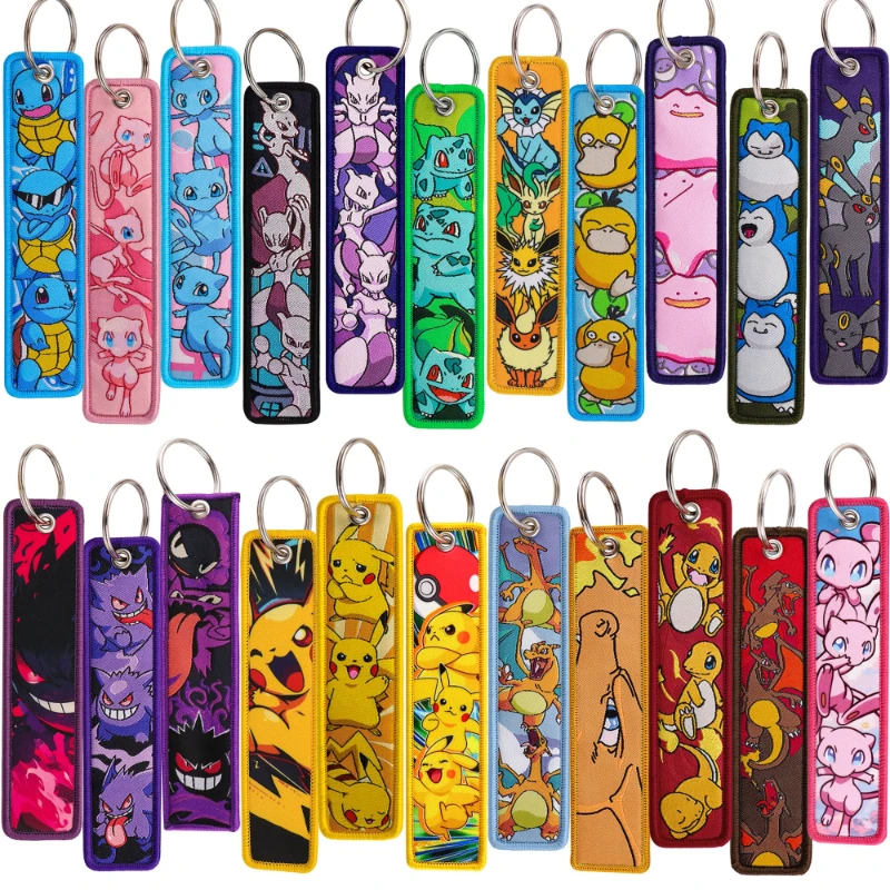 Image of Pokemon Anime Stickerei Schlüsselanhänger Schlüsselband Jet-Tag für Autos Motorräder Rucksack Schlüsselring Anhänger Schmuck Anime Fan Zubehör