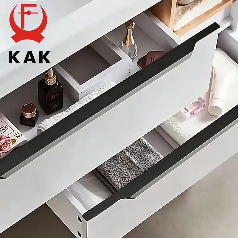 KAK Finger Pulls for Cabinet Groove-Free Streamlined Long Concealed Handle for Kitchen Door Drawer Hidden Black Furniture Handle
