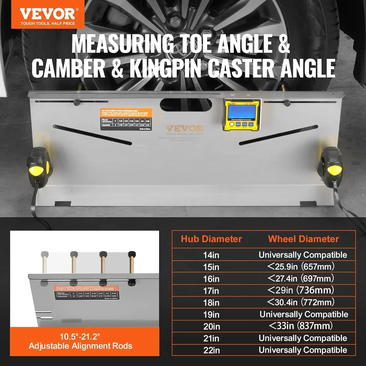 Wheel Alignment Tool, 2-Pack Toe Plates, Camber/Caster/Toe Gauge 0.1° Accuracy, Stainless Steel Tool Plate