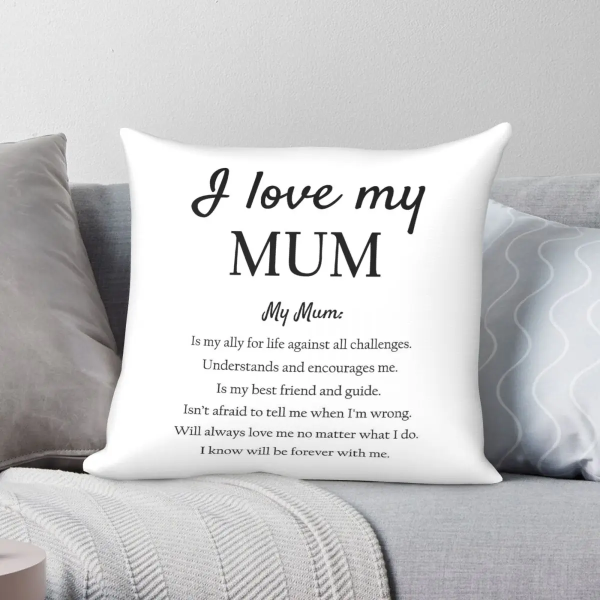 I Love My Mum Square Pillowcase Polyester Linen Velvet Creative Zip Decor Throw Pillow Case Sofa Cushion Cover 45x45