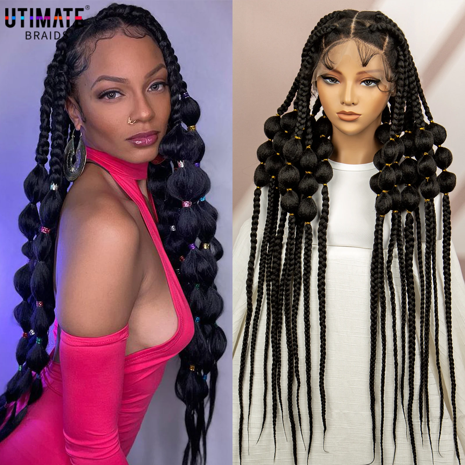 

Synthetic Black Afro Knot Bantu Braided Wigs with Baby Hair for Black Women HD Full Lace African Knotless Box Braids Wig