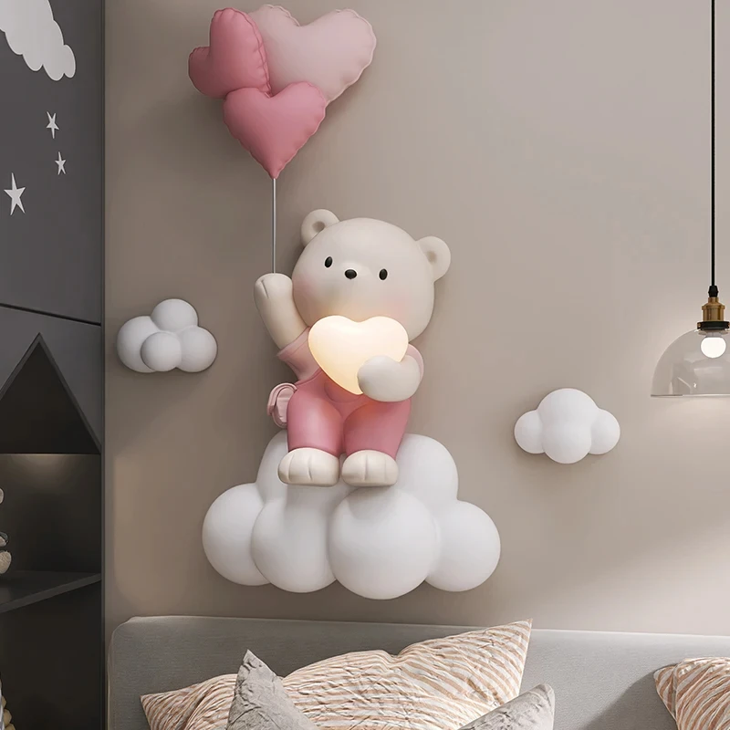 Nordic Style Home Decor Balloon Bear Statue Wall Hanging 3D Relief Wall Hanging Decor Children\'s Room Bedside Hanging Decoration