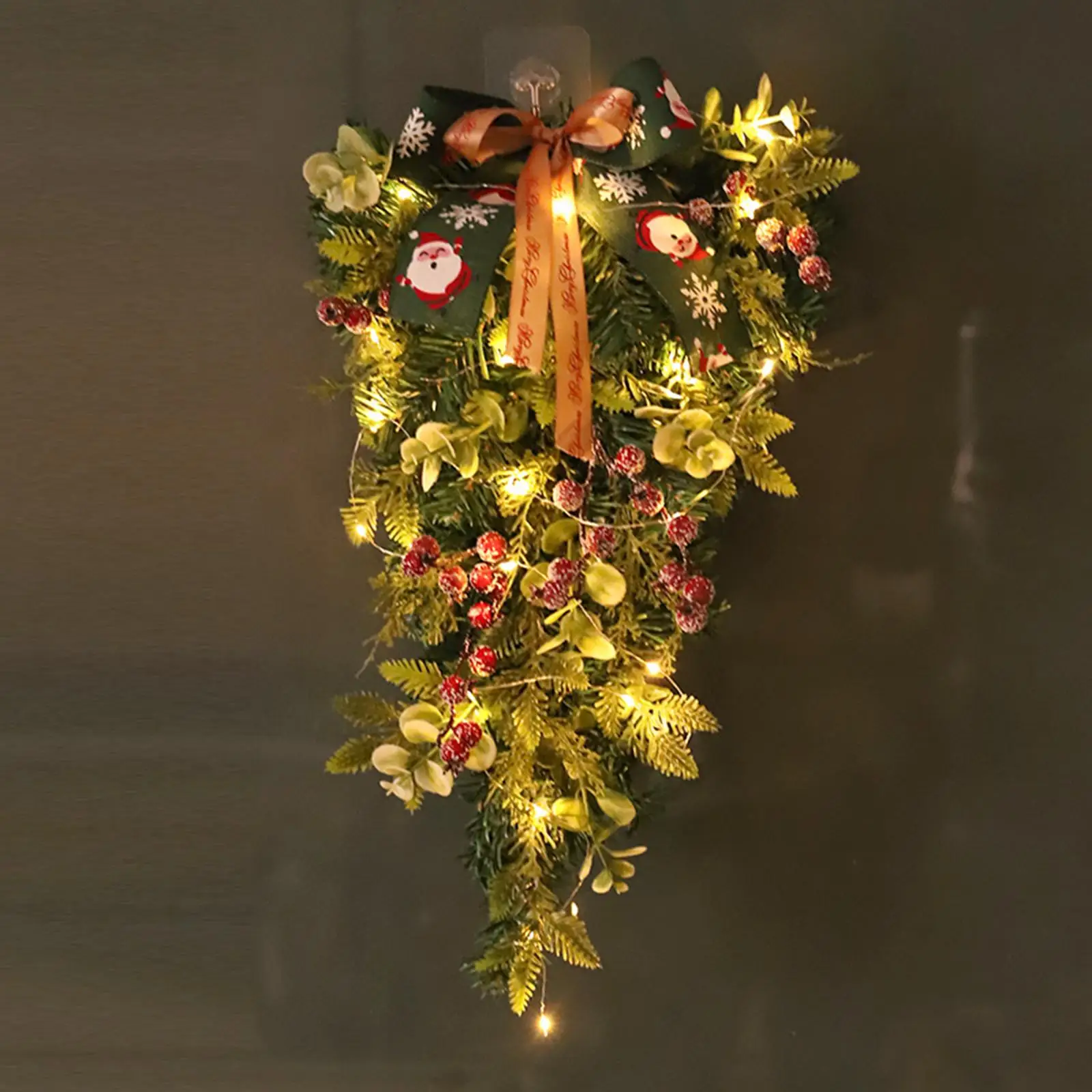 Xmas Tree Wreath Fairy Lights Christmas Teardrop Swag for Indoor Outdoor