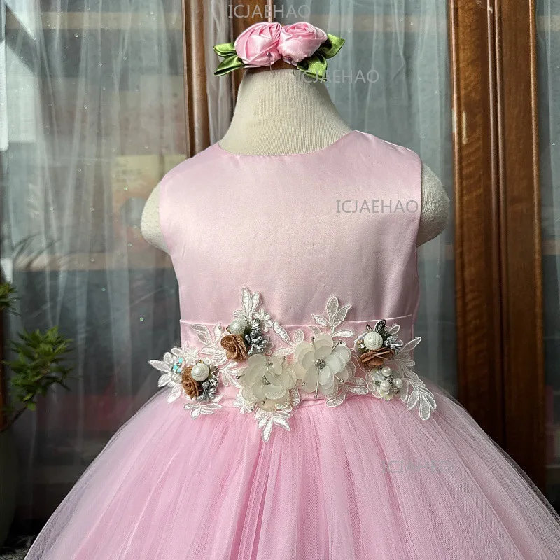 Lace Embroidery Tulle Girls Dress, New Baby Dress For Infants Birthday Banquet Party Children Costume Dress For Kids Peerformanc