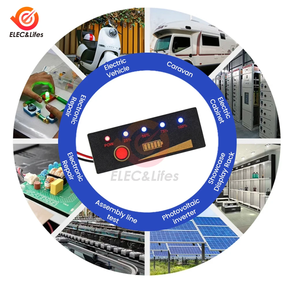 3S 12 V Lithium-Batterie Power Display Board Wasserdichte Panel 5 LED Power Anzeige Lichter Mit Verpolungsschutz