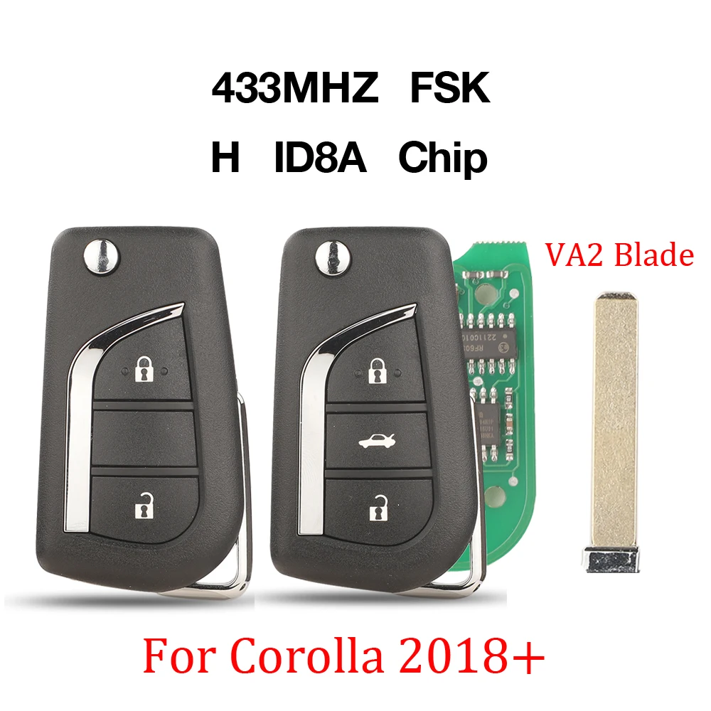 

jingyuqin 2/3 BTN 433Mhz FSK H ID8A Chip Flip Remote Car key For Toyota Corolla RAV4 Levin 2018+ With VA2 Auto Key Fob Control