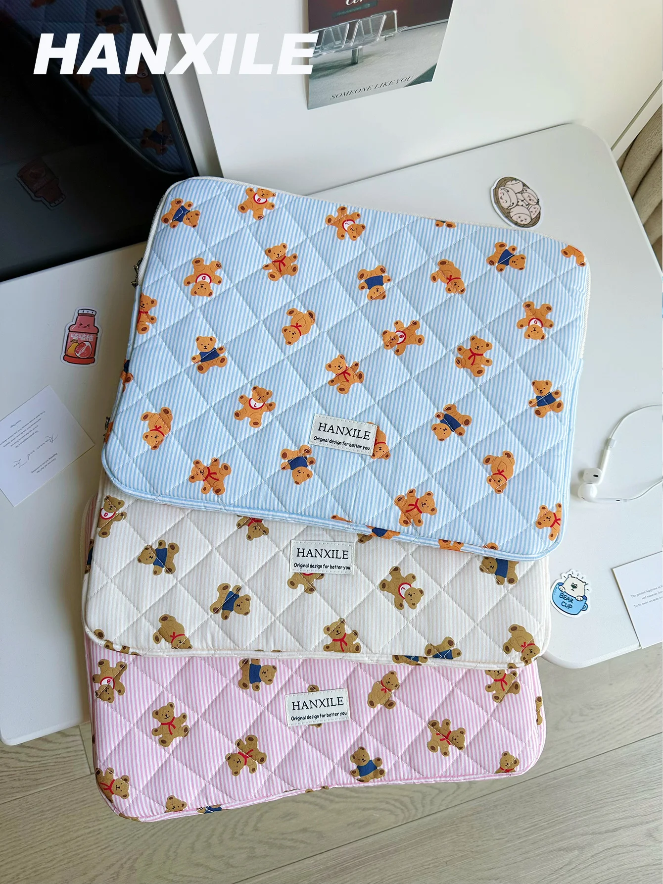 Exclusive Hot-Selling Product: Cute Bear Laptop Sleeve Bag 10-11/13-14/ 15-15.6inch Inch, Quilted Soft Laptop Bag, Teddy Bear Women's Laptop Bag