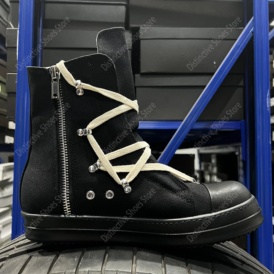 

Casual High Top Lace Up Men Shoes Brand Women Sneakers Pentagram RO Luxury Designer Gothic Punk Canvas Zipper Flat Ankle Boots