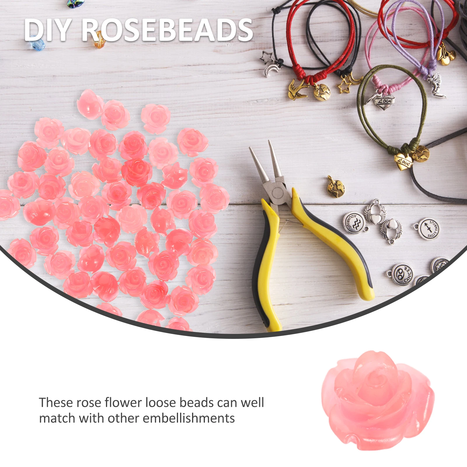 

50 Pcs Diy Rose Beads Beads Pink Shell Carved Loose Jewelry Making DIY Crafts Acrylic Circle Charms Accessories Gifts
