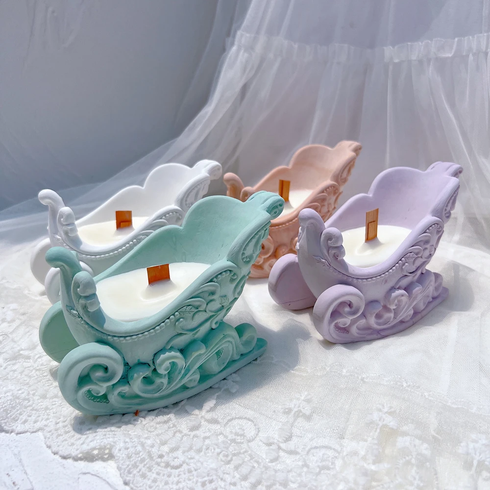 Christmas Sleigh Silicone Candle Mold for Candle Holder Tea Light Cement Candlestick Jar Gypsym Concrete Succulent Planter Mould