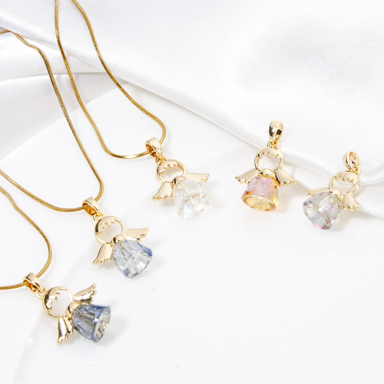 1pc Brass & Glass Religious Charm Pendant 18K Gold Plated Angel Fashion Necklace Pendants for Jewelry Making 22mm x 16mm