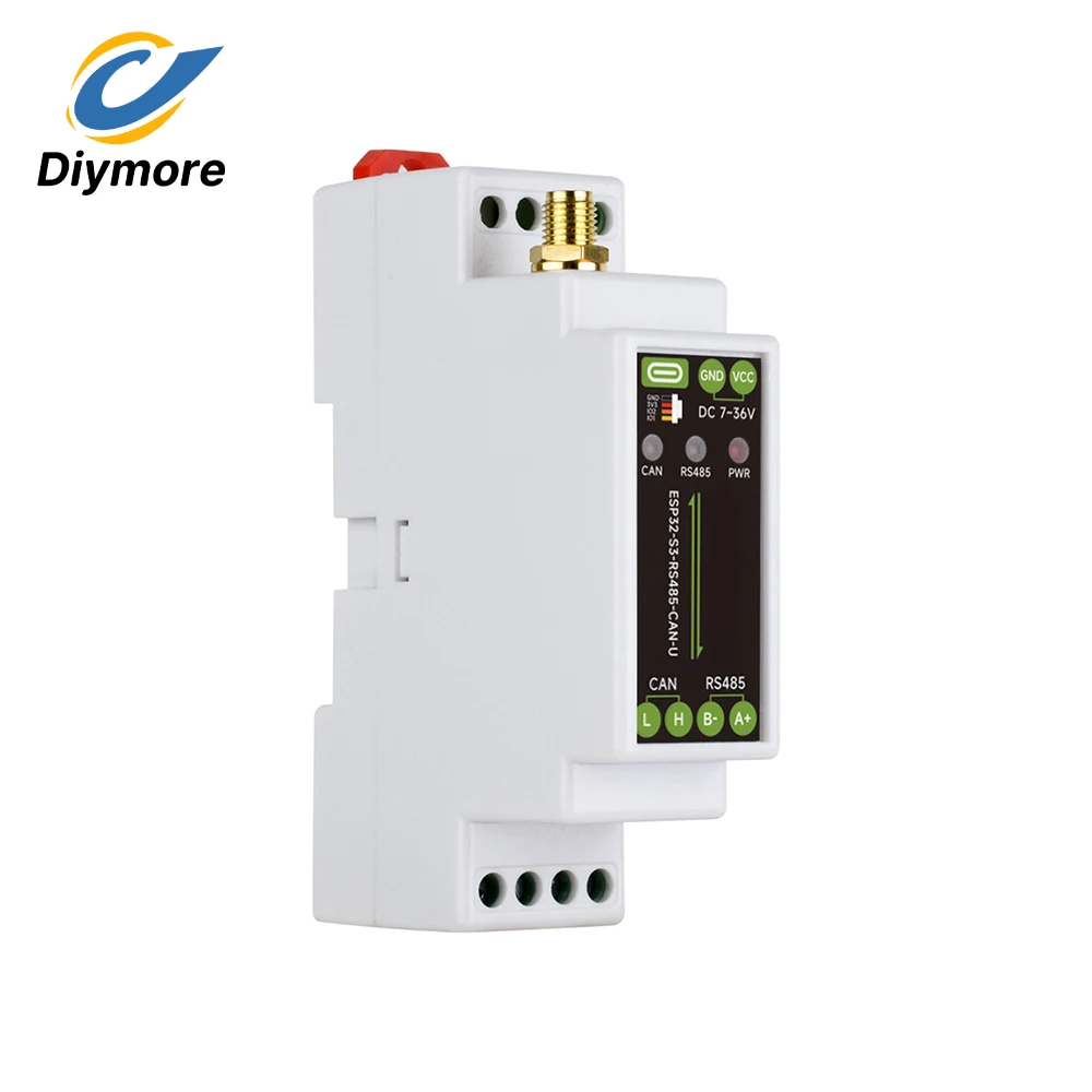 ESP32-S3-RS485-CAN Industrial DIN Rail Module ESP32-S3R8 Dual Core 240MHz WiFi Bluetooth Isolated RS485 CAN Bus 7-36V Wide Power