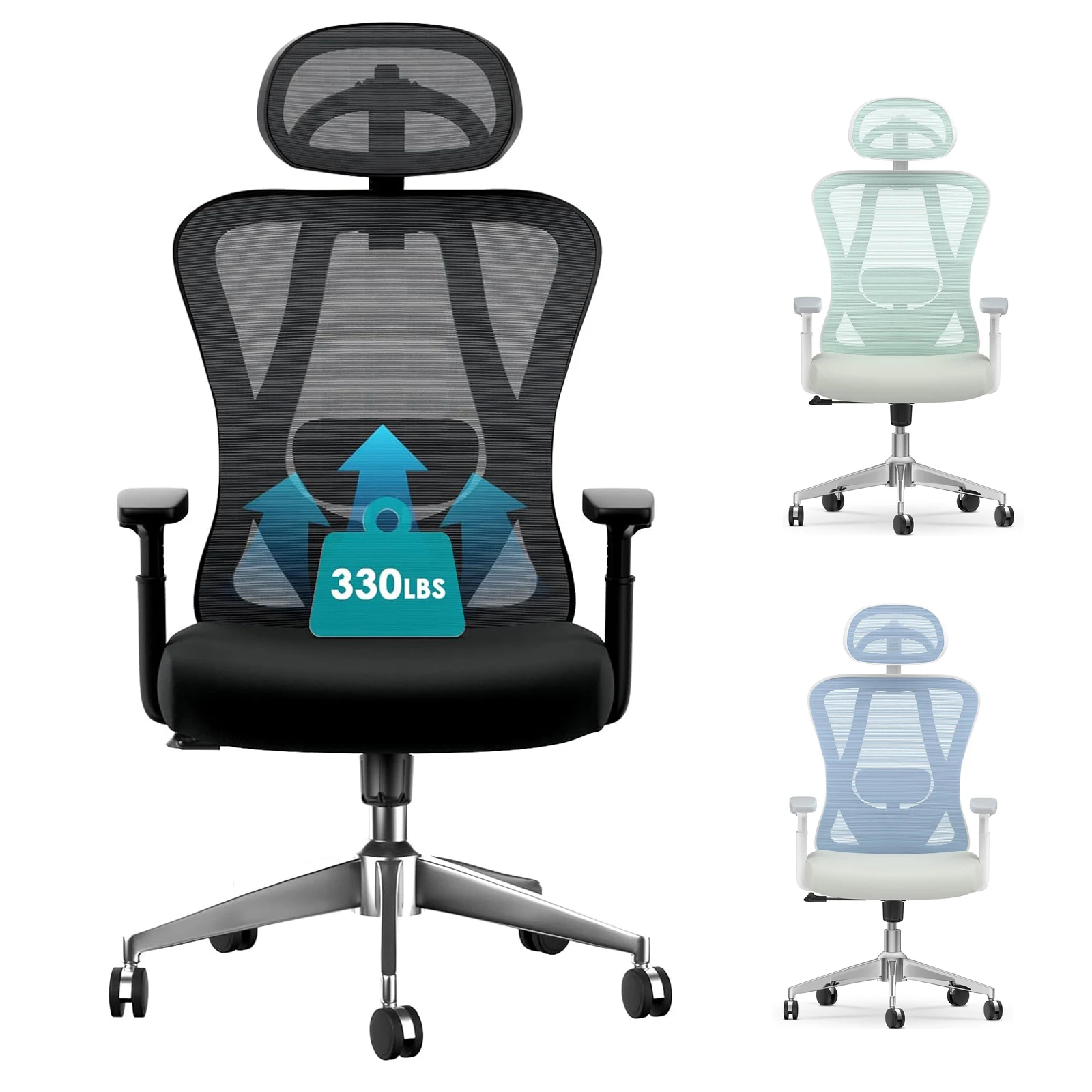 Ergonomic Office Chair, High Back Mesh Desk Chair with Adjustable Lumbar Support Adjustable Armrest Headrest Home Gaming Chairs