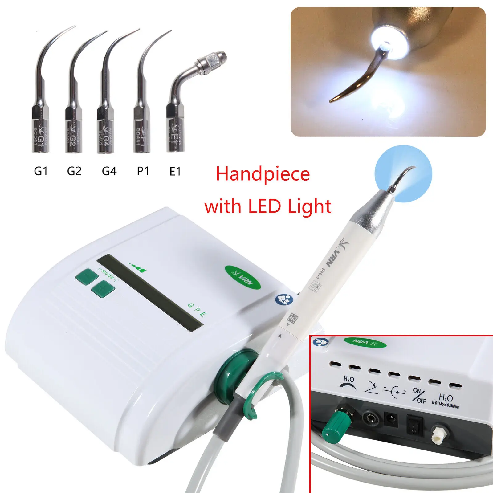 

Dental Ultrasonic Scaler fit EMS +LED Autoclavable Detachable Handpiece+5PCS Tips VRN