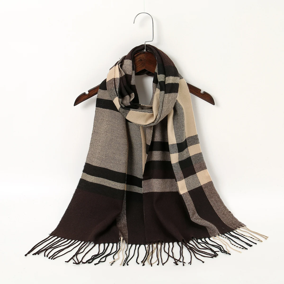 Bufanda de Cachemira con borlas Unisex a la moda, chal Pashmina, pañuelo estampado a cuadros, bufanda gruesa y cálida para exteriores, bufandas