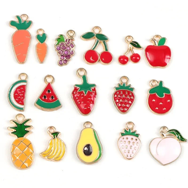 

1pcs Pineapple Strawberry Cherry Apple Watermelon DIY Alloy Lovely Fruit Dripping Oil Accessories Bracelet Pendant