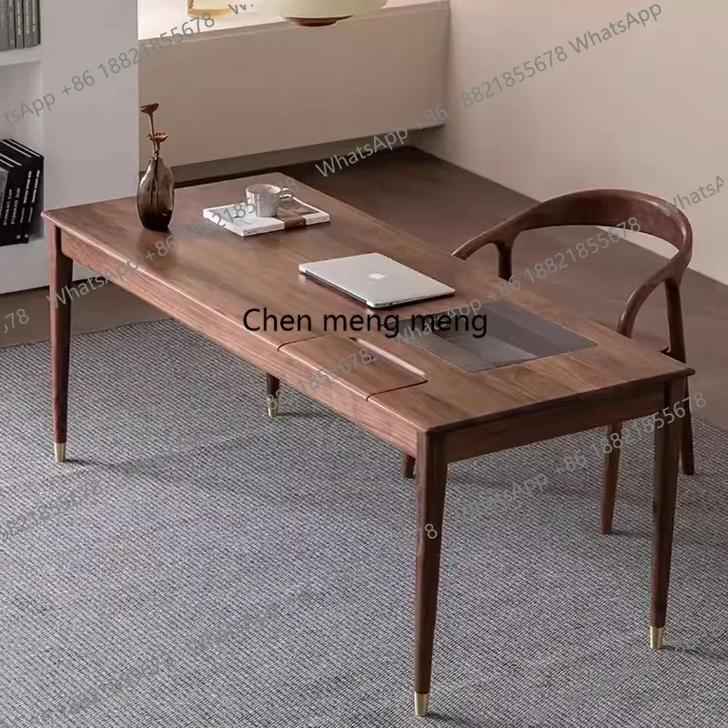 

Компьютерный стол для дома и офиса, с медными ножками, из массива вишневого дерева, черный, в скандинавском стиле, из цельного дерева (орех), для учебы и работы.