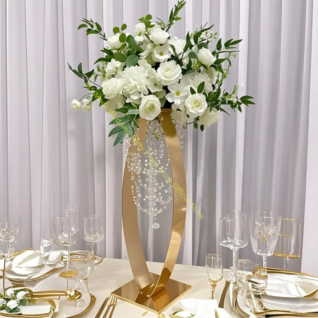 

Sparkling Acrylic Centerpiece Handmade Gold Metal Flower Stands，Perfect for Wedding Party Decoration，5pcs/10pcs