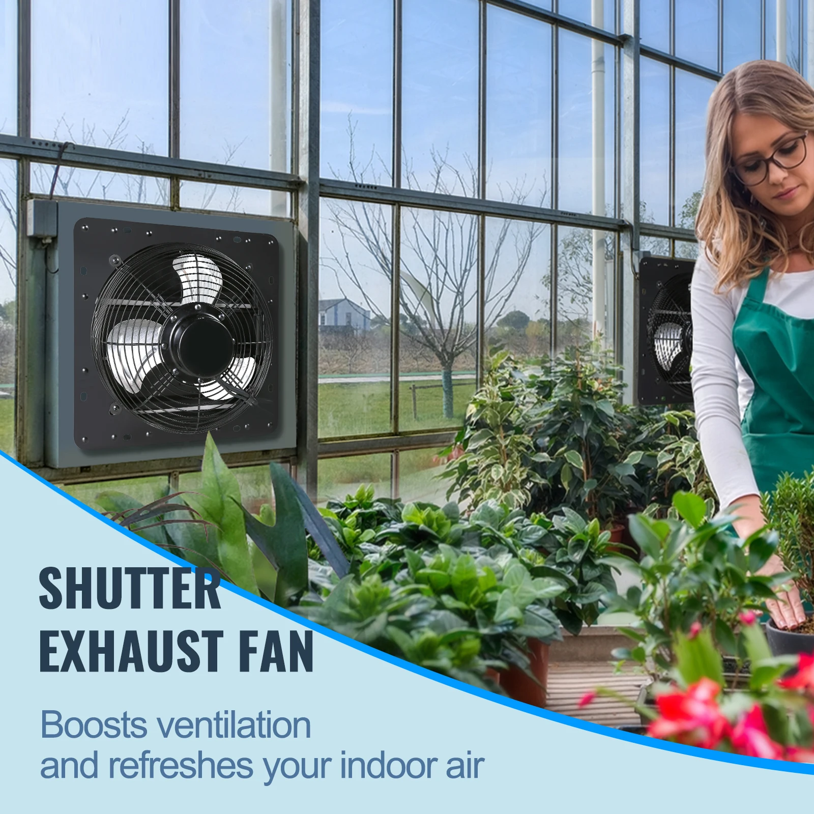 

Shutter Exhaust Fan, With Temperature Humidity Controller, EC-motor, 1513 CFM, 10-Speed Adjustable Wall Mount Attic Fan