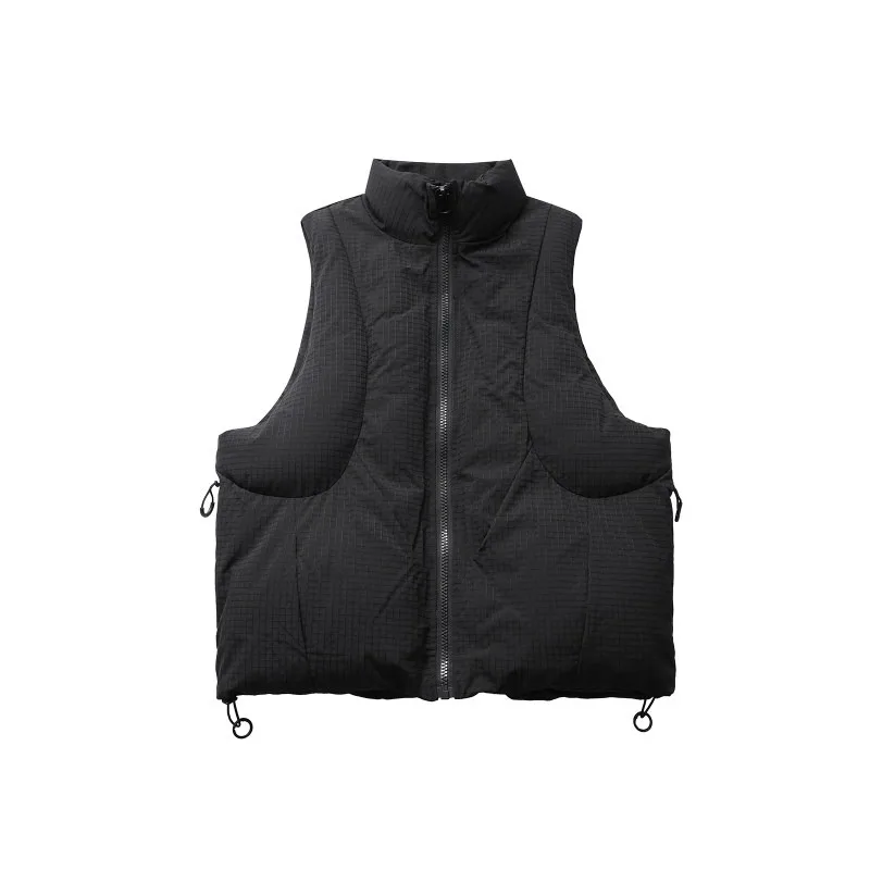 Winter Stand-Up Collar Solid Color Cotton Vest Windproof and Warm Japanese-Style Wraparound for Men in Retro Style