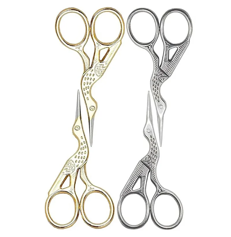 2PC Gold & Silver Stork Shaped Embroidery Shears Dressmaking Tailor's Scissors For Needle work, DIY Fabric Sewing Tools