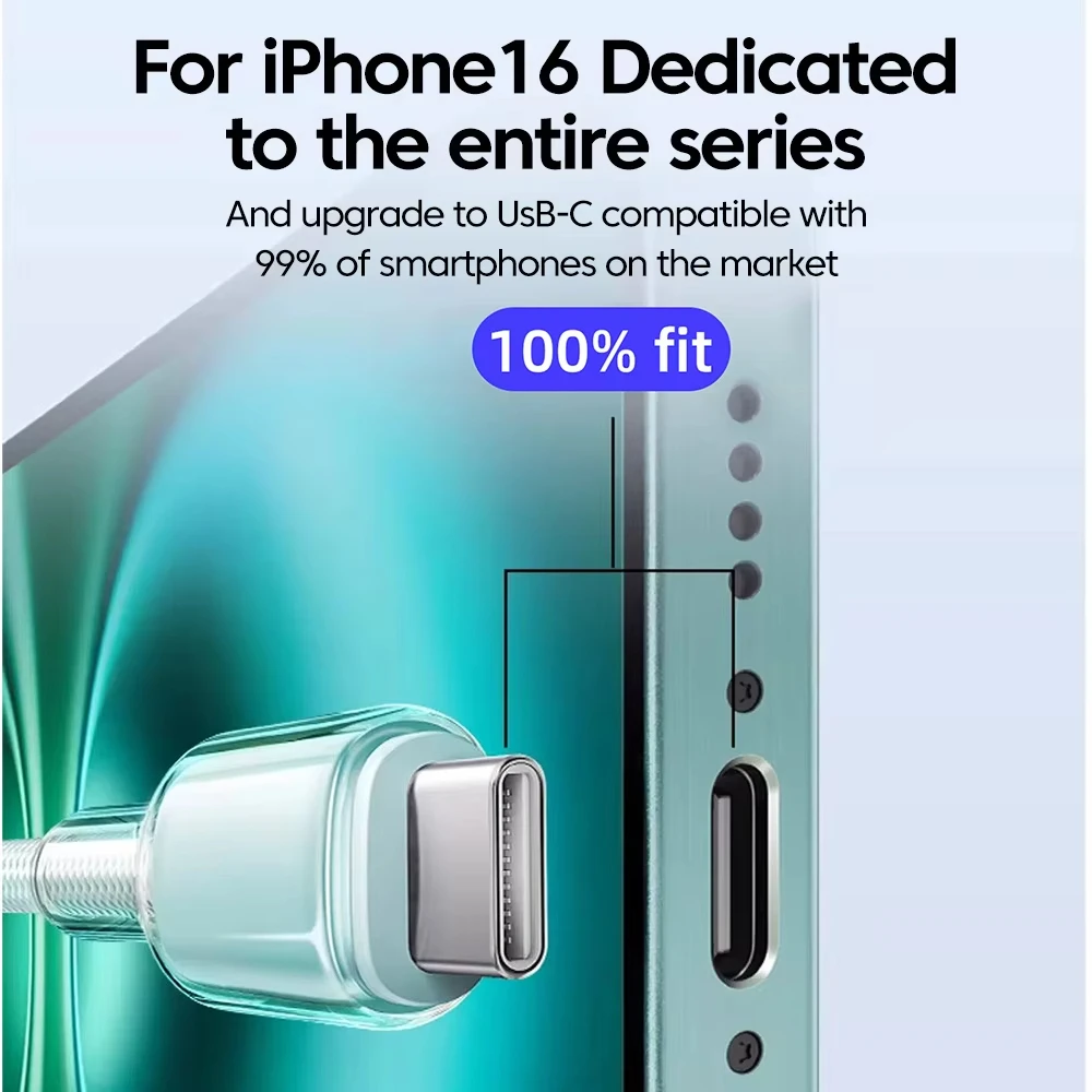 NNBILI PD 65W USB C To Type C Luxury Crystal Cable for iPhone 16 15 Plus Pro Max Cord Fast Charging for Macbook iPad Xiaomi POCO