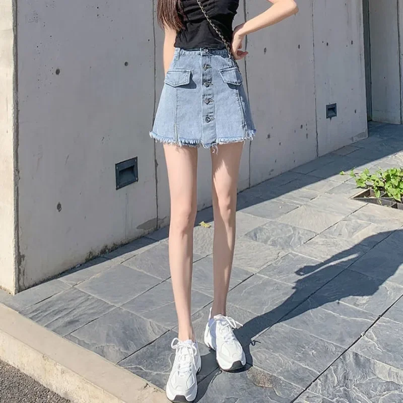 

Women's Denim Skirt With Slit High Waist Female Jeans Skirts Premium Casual Streetwear New In Korean Style Y2k Vintage Aesthetic