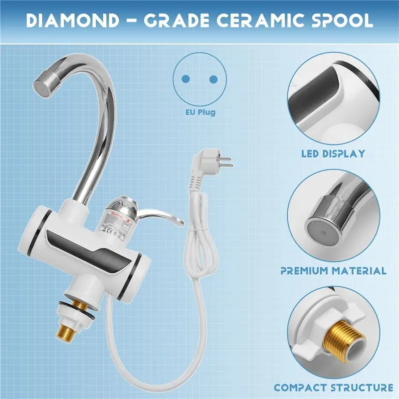 1 Piece Electric Kitchen Hot Water Faucet Heater Tap Cold Heating Faucet Tankless Water Heater EU Plug-A68E