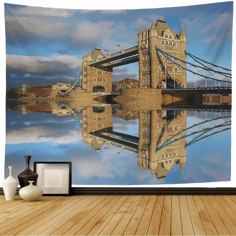 London Tapestry Thames River and Tower Bridge Tapestry Famous Cityscape Tapestry Wall Hanging for Bedroom Living Room Dorm Decor