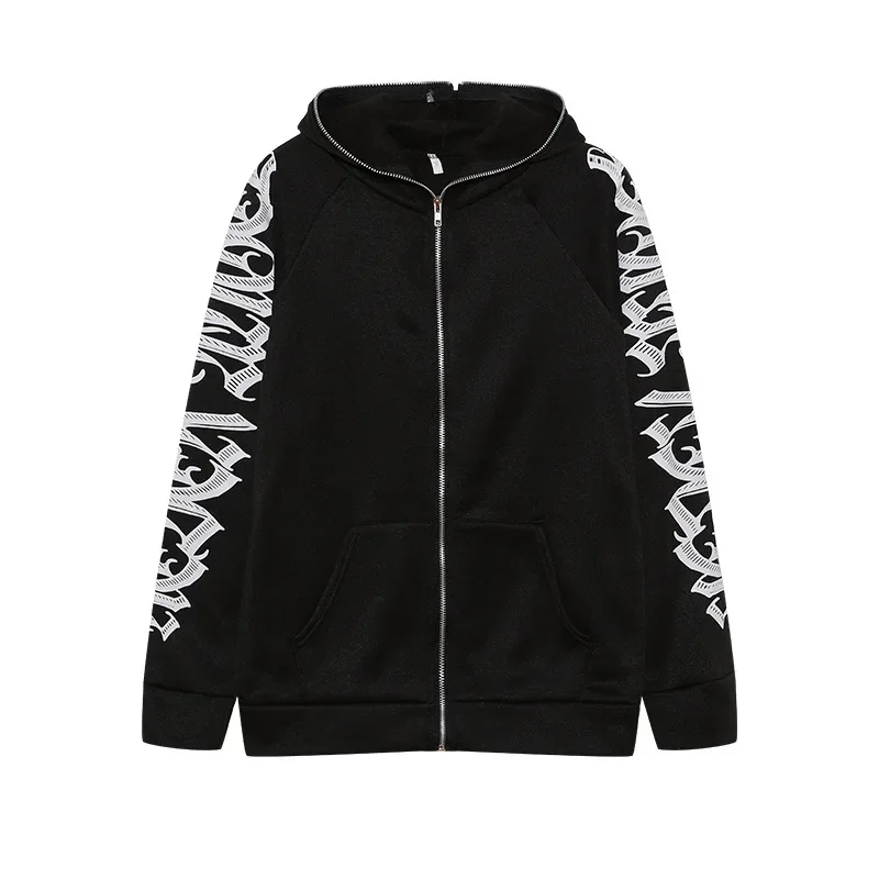 Women Crop Zip Hoodie Y2K Gothic Letter Big Hood Slim Sweatshirt Long Sleeve Cropped Jacket Street Club Daily Casual Outfit