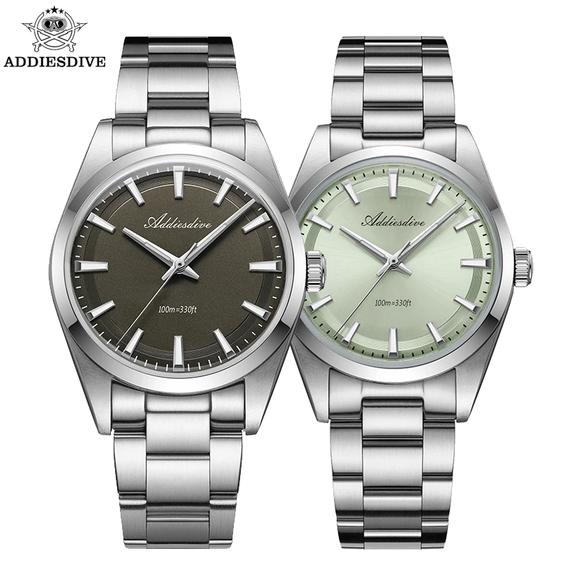 ADDIESDIVE Hot Sale Couple Watches 100M Waterproof Luminous Luxury Stainless Steel 36mm Quartz Watch His and Hers Fashion Lovers