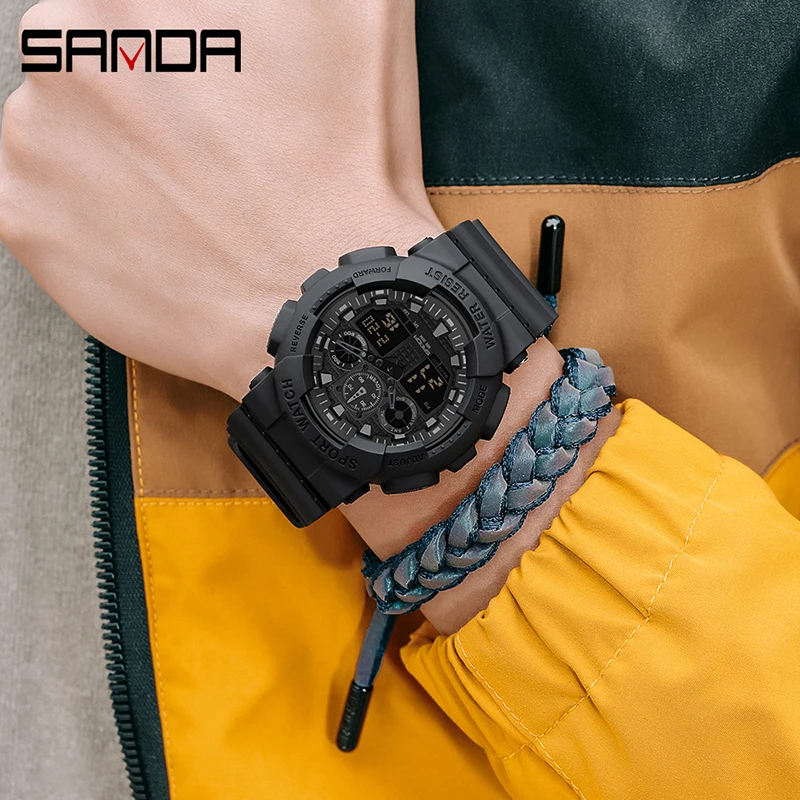 SANDA 2023 Sport Digital Watch Men Swimming 50M Waterproof Quartz Watch Multifunctional Military LED Electronic Wristwatch Men