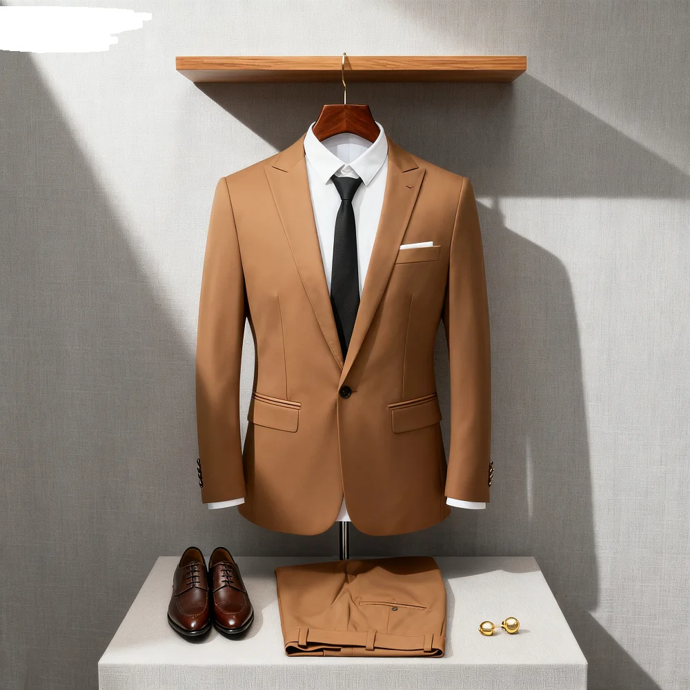 

Men's Casual Business Suit Set Fine Fit Two-Piece Fashion Autumn Winter Korean Style Comfortable Breathable Formal Wear