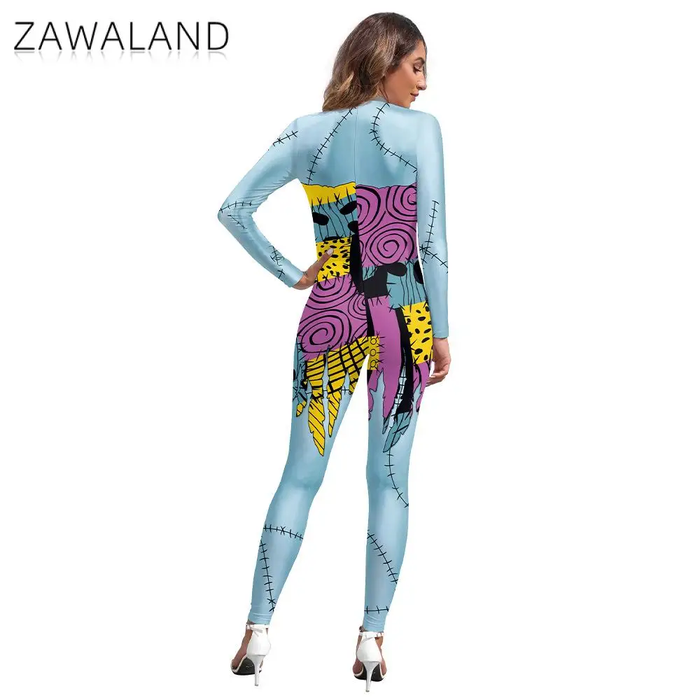 ฮาโลวีน Carnival Sally เครื่องแต่งกาย Sally แจ็คคริสต์มาส Jumpsuit ชายหญิงแฟนซีปลอมตัวสวม Patchwork บอดี้สูทเทศกาล Catsuit