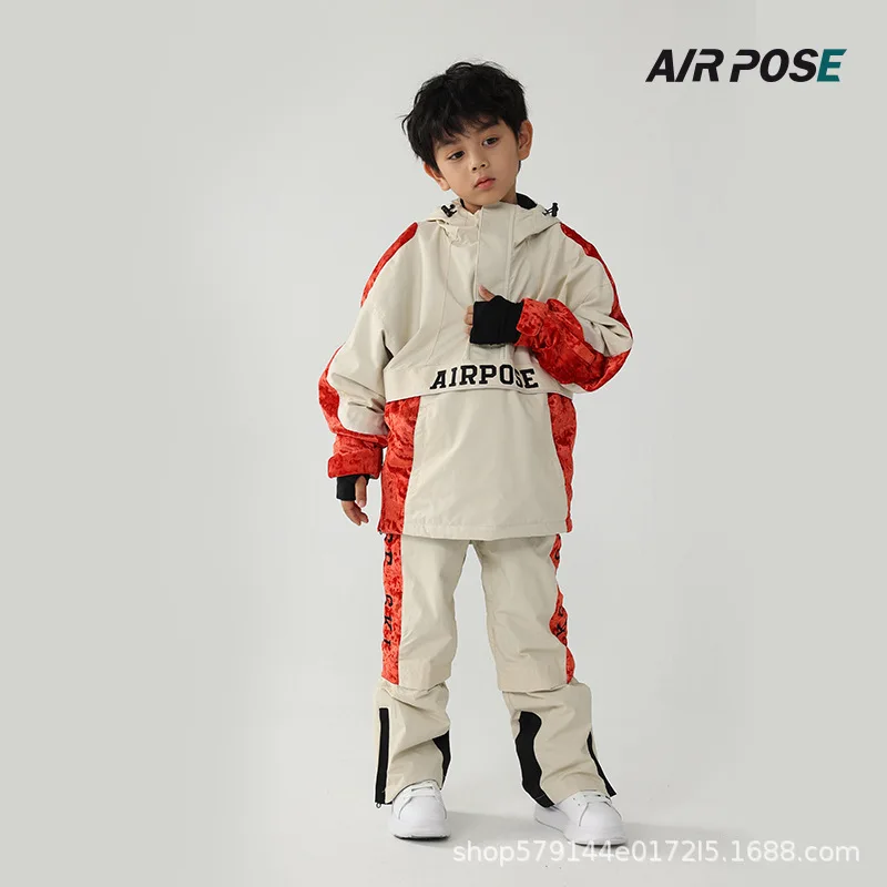 AIRPOSE-Thickened Ski Suits for Children, Warm Snowboarding Clothes Sets, Waterproof and Coldproof, Boys and Girls, Outdoor Spor