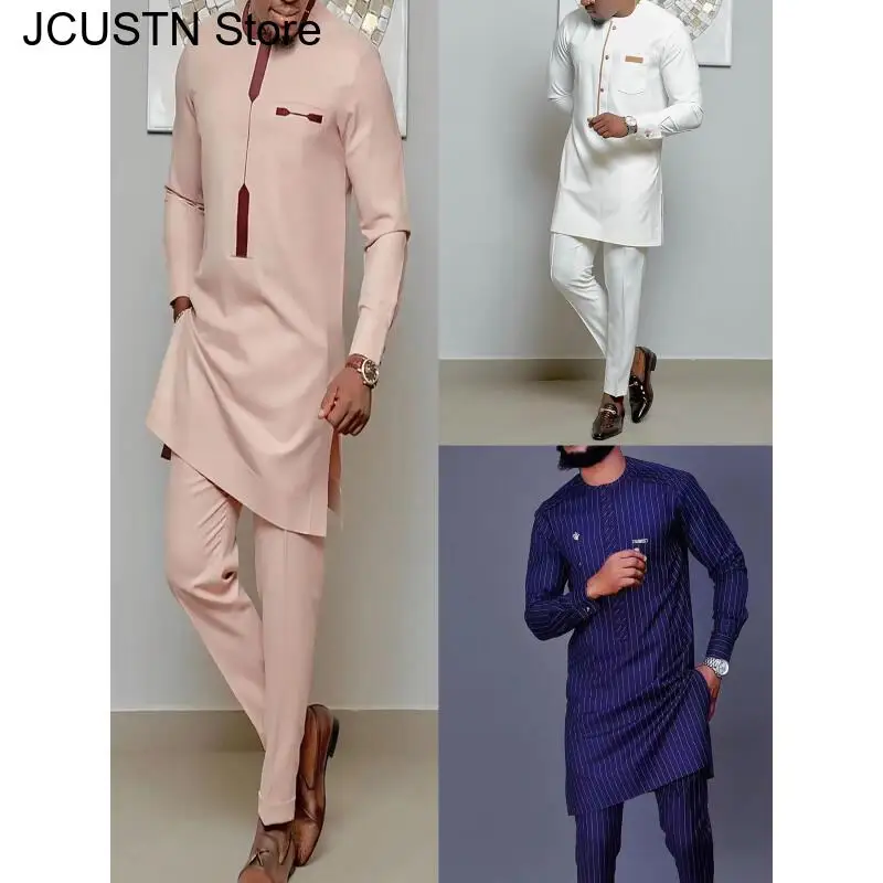 

Men's Temos Wedding Trousers Shirt Two-Piece Suit Long Sleeve Party African Ethnic Style 2Piece Holiday Party Luxury Men's Suit