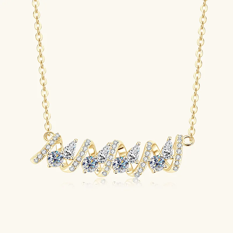 S925 Sterling Silver Wave Twist Bar Pendant Necklace D VVS1 3EX Round Moissanite Women Stackable Collarbone Fine Jewelry Gift 