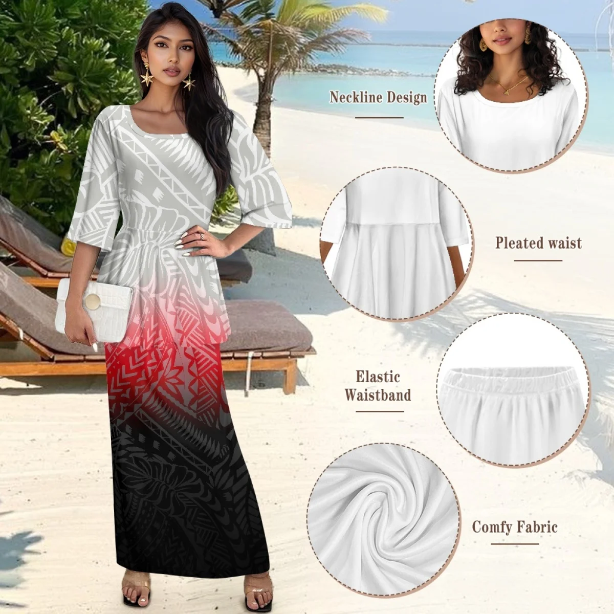 Conjunto de trajes de dos piezas para mujer, Top y faldas personalizados con estampado Tribal polinesio y cuello redondo, Puletasi samoano