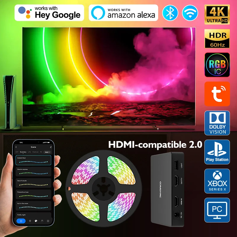 RGB IC Smart Ambient TV z podświetleniem Led na taśmie synchronizacji kolorów w tym samym zestaw oświetlenia Led dla 4K HDMI-kompatybilny 2.0,