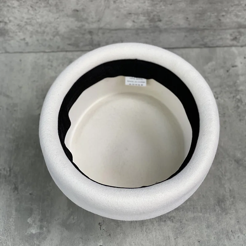 السيدات 100% الصوف قبعة ورأى قبعة الشتاء قبعة أسود أبيض المرأة فيدورا الرسمية روسيا قبعة الرجعية الفرنسية أنيقة #5