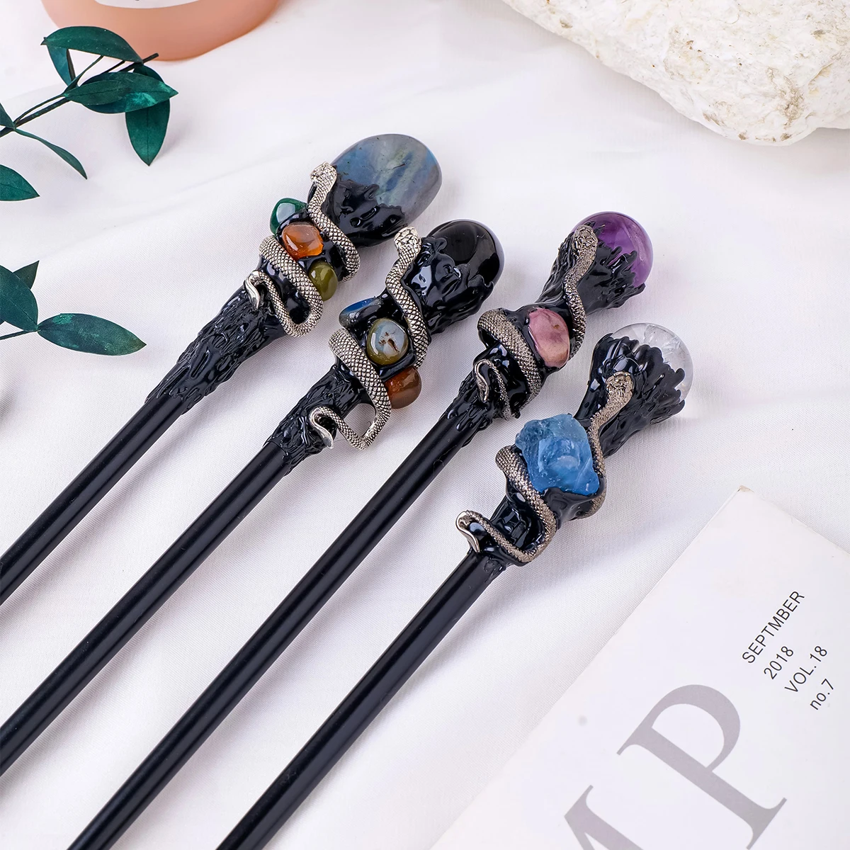 1pc Natural Crystal Tumbled Scepter Semi-Precious Stone Halloween Wand Fairy Wand Props Holiday Gift