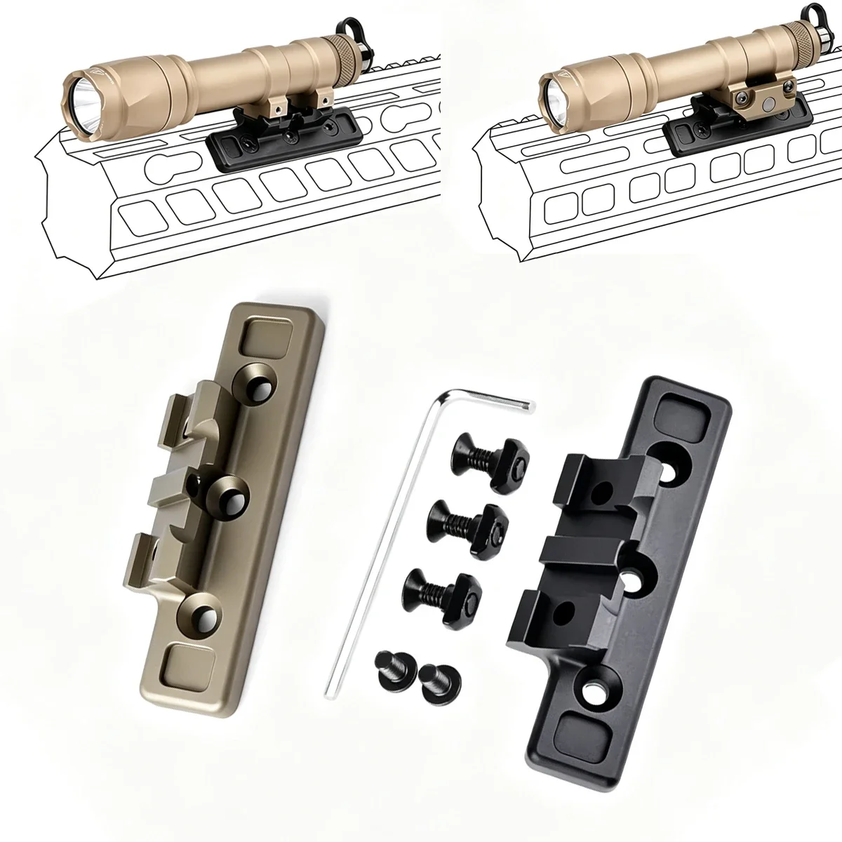 Tactical Surefire M600 M300 Flashlight Mount For Mlk Keym Rail CNC Aluminum Alloy M600B M600C Scout Light Offset Mount Bracket