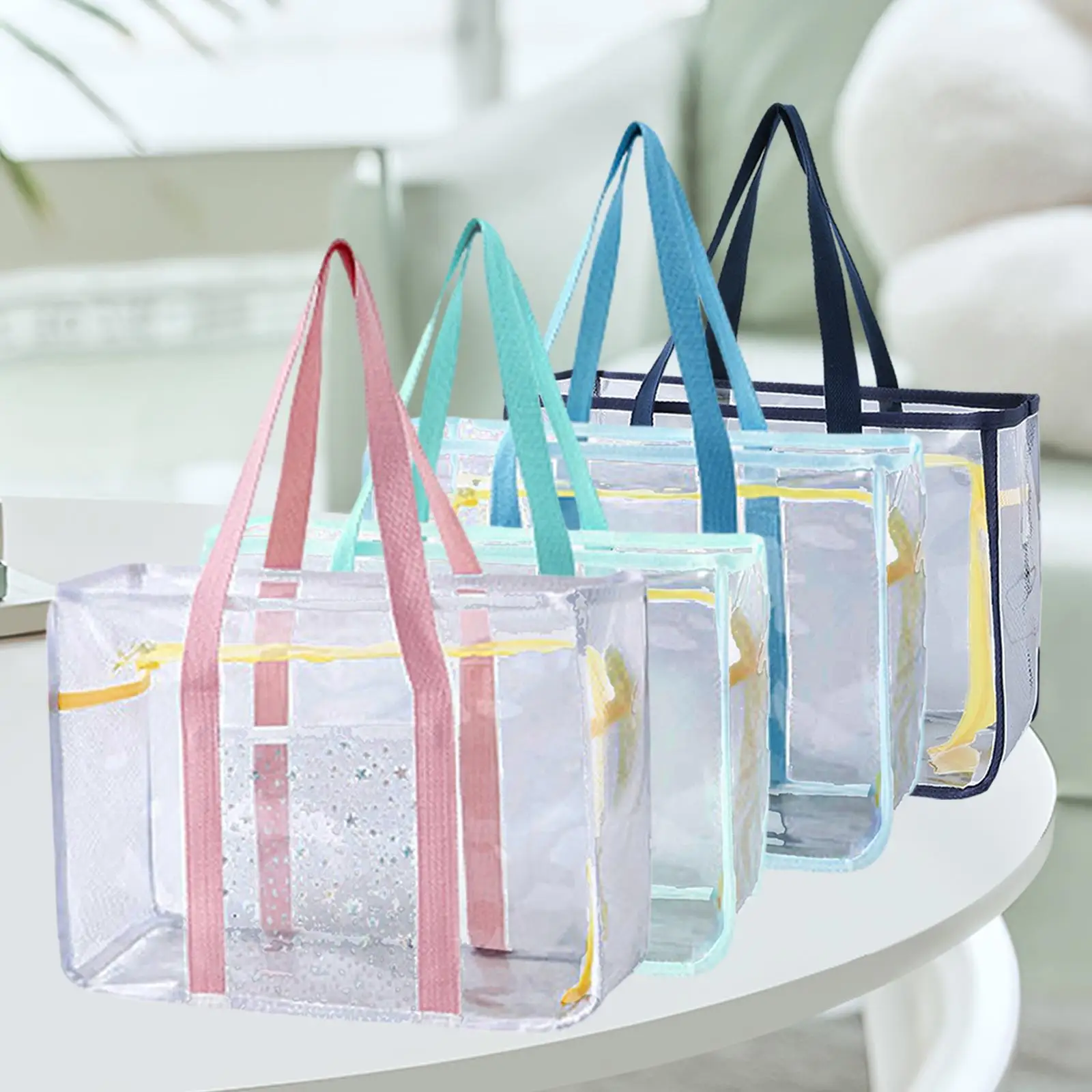 Clear PVC Beach Tote Bag for Women Waterproof Shoulder Handbag with Pocket for Travel Work School Swimming