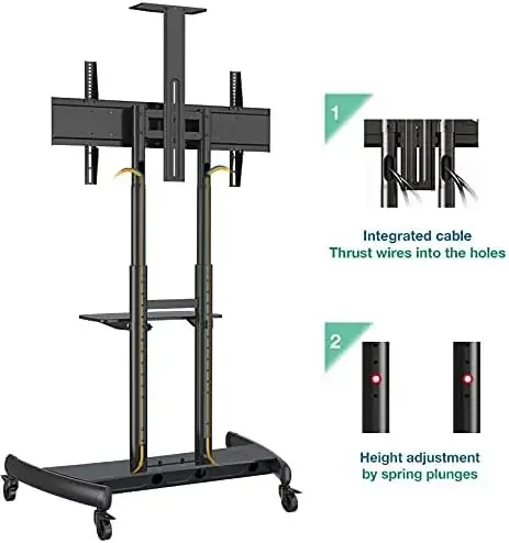 Bayou Mobile TV รถเข็นทีวีพร้อมล้อสําหรับ 55 " - 85" นิ้ว LCD LED OLED Plasma Flat Panel หน้าจอสูงสุด 200lbs AVA1800-70-1P