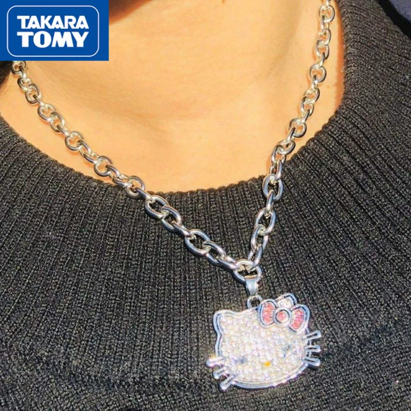 

TAKARA TOMY Hello Kitty Women's with Diamond Buling Shiny Thick Chain Clavicle Necklace Girl Cute Cool Collar Jewelry