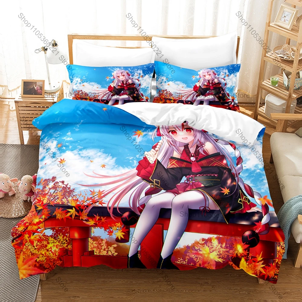 Cool Virtual Idol Style Duvet Cover + 2 Pillowcases, Nakiri Ayame Graphic Bedding Set Soft Material for Bedroom Ornament & Holid