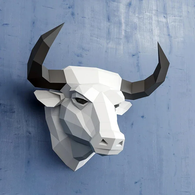 Bull Head Paper Model Kit Papercraft 3D DIY Creative Home Wall Decor Sculpture Props Hand Made Geometric Figures Puzzles Toys