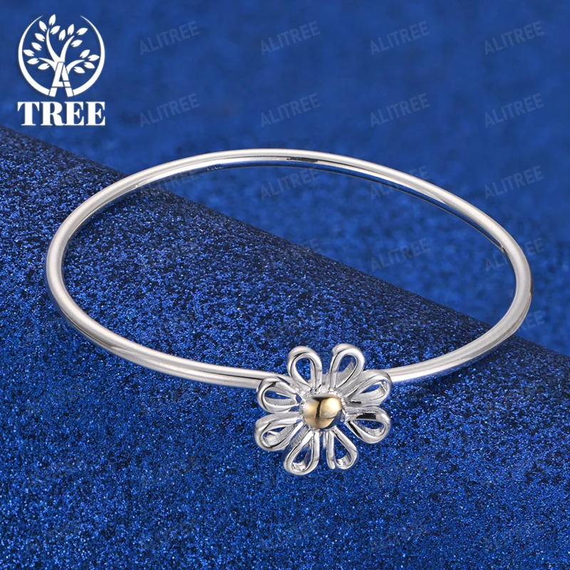 

Adjustable 925 Sterling Silver Daisy Flower Bangle For Women Men Fashion Party Girl Birthday Gift Beautiful Jewelry Accessories